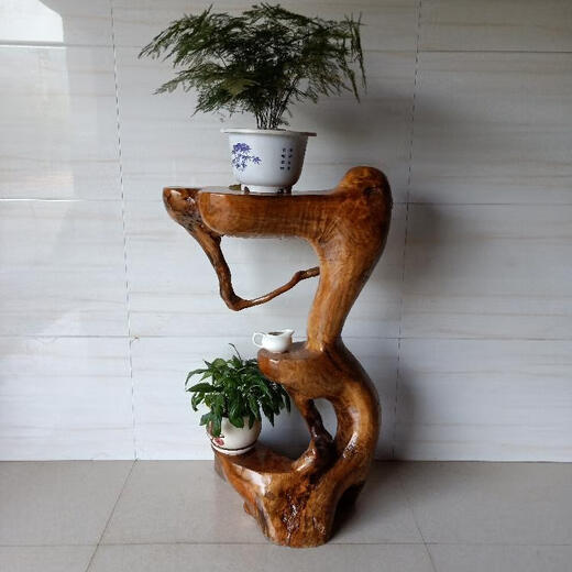 MPPMCK根雕花架盆景架多层整体头树根中式原木底座客厅 深灰色12147多层一体
