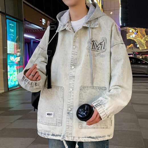 龙桃子可脱卸帽外套男春秋季新款复古潮流工装夹克旧脏脏美式感上衣 692米灰 L 约100-120斤可穿