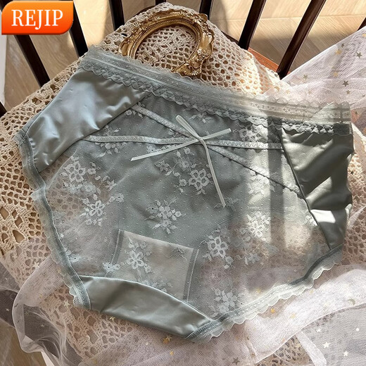 REJIP轻奢法式纯欲蕾丝内裤女性感提臀夏季薄款透气中腰绑带少女生私房 黑色 XL 120-140斤 3883