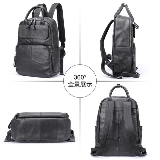 KPV Herrener echter Leder -Rucksack großer Kapazität Geschäftsreise -Computer -Rucksack neuer Stil 9196 Schwarz
