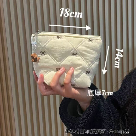 QUEEN TRIP软乎乎棉布刺绣蝴蝶结拉链小化妆包ins零钱包学生证件卡包首饰包 棕色卡包 无挂件