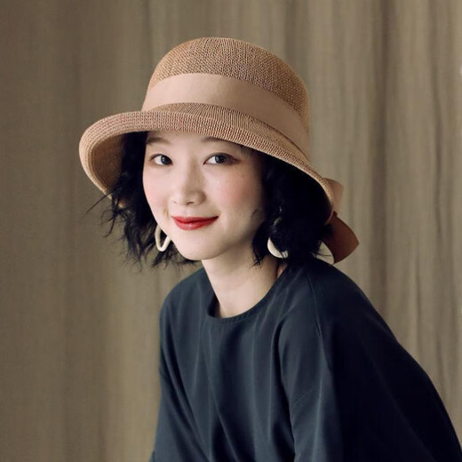 兔岚遮白发头饰日常佩戴高档夏天卷边渔夫帽女夏季防晒遮阳帽子可折叠 翻边圆顶礼帽卡其 M（56-58cm