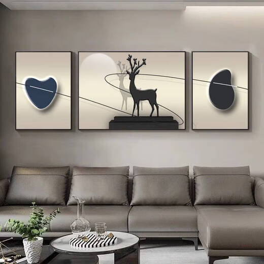 语森忆一鹿高升大气客厅装饰画感沙发背景墙挂画抽象三联画 T10975 60*80/120*80/60*80适合3.8米左
