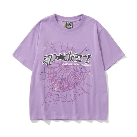 
Fadenjue American Sp5DER 555555 Summer foam spider web printing men and women couples loose casual short-sleeved T-shirt 6218# black (230g double yarn fabric) S