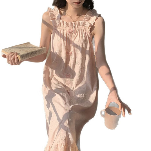S.SOFEA云朵棉睡衣女夏吊带睡裙薄款可外穿公主风甜美少女家居服 6636Z#粉色 175 L