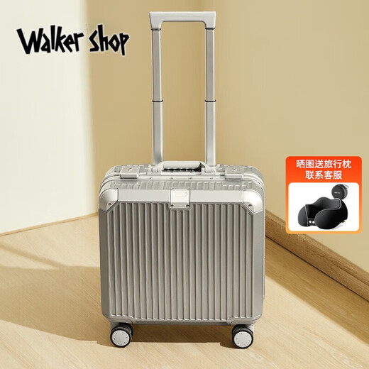 Walker Shop Light Luxury Brand Luggage 2025 New Small Boarding Suitcase Trolley Case 18-inch Lightweight Aluminum Frame Travel Case Temperament Gray 18-inch