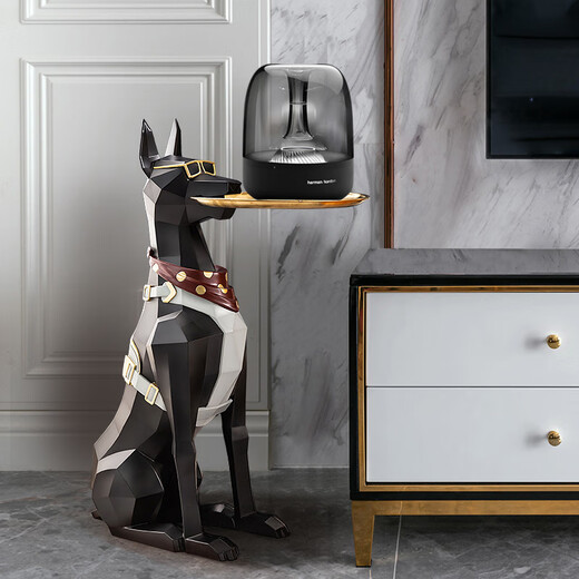 Light luxury creative desktop Internet celebrity Doberman Pinscher ornaments Nordic entrance living room gift TV cabinet next to home soft decoration Large black gentleman Doberman Pinscher - 74 cm