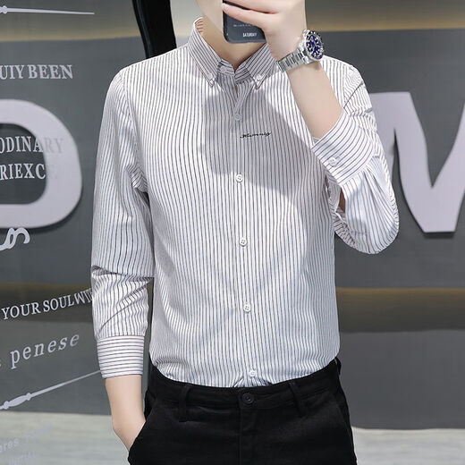 
FHHUABD spring and autumn casual long-sleeved shirt for men's anti-wrinkle slim-fit inch shirt trendy business new style shirt for men 829 black [model] Regular M Reference 90-110Jin [Jin equals 0.5 kg]