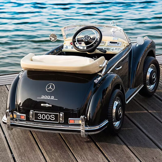 Jianhou children's car can drive girls Mercedes-Benz 300S classic car high-end electric four-wheel baby car with remote control for children, top equipped with painted black remote control + driving + leather seat + trunk + soft wheel +