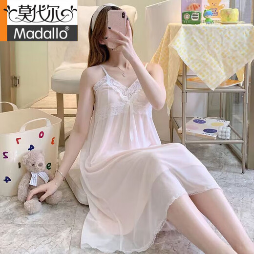 莫代尔睡衣女带胸垫性感吊带纯欲睡袍风ins风女士蕾丝睡裙夏季两件套 粉色757#带胸垫吊带 XL 适合130-155斤