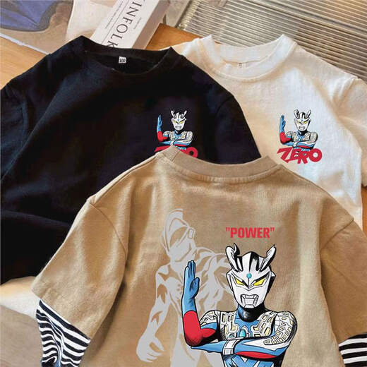Guanmao Pei Cartoon Cotton T-Shirt Boy Basis Frühlings- und Herbstkinder zweiteiliger gefälschter langärmeliger Junge Bao Guangzhou 13 Reihen Spleiß Baumwolle lose C983 Weiß One Size 110
