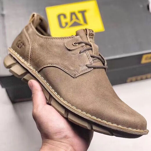 卡特 CAT男鞋真皮防滑工装鞋低帮复古短靴工装靴户外休闲皮鞋 卡其 40