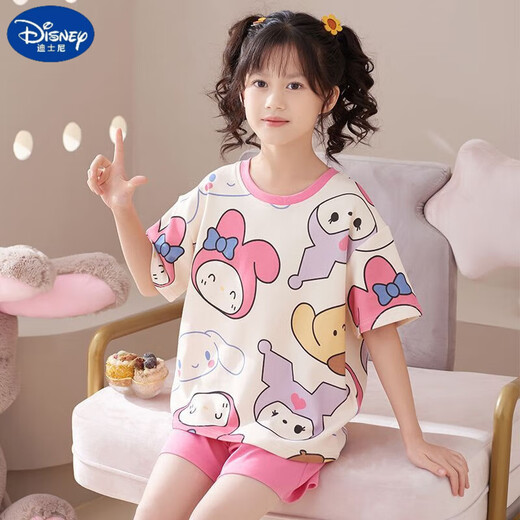 迪士尼（Disney）甜美可爱女童家居服套装优质棉少女款夏季短袖短裤甜美睡衣女孩 687莫代尔 160 大童XL码 建议身高160-170CM
