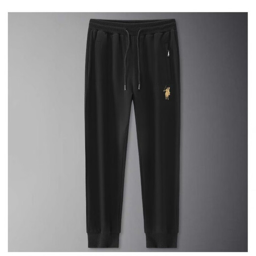 POLO SPORT American Ralph Lauren Spring and Autumn Men's Casual Pants Loose Drawstring Trendy Brand Sweatshirts Sports Men's Pants Versatile Black (Flat Mouth) 2XL