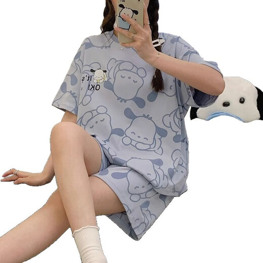 京濮飞大码薄款卡通睡衣女夏装短袖甜美居家服可外穿 683趴睡狗 M 【建议80-90斤】