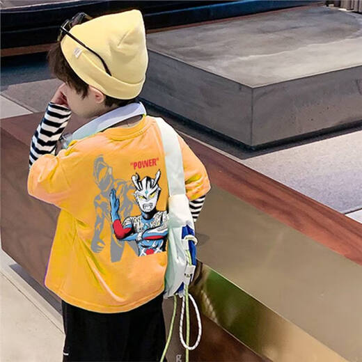 Guanmao Pei Cartoon Cotton T-Shirt Boy Basis Frühlings- und Herbstkinder zweiteiliger gefälschter langärmeliger Junge Bao Guangzhou 13 Reihen Spleiß Baumwolle lose C983 Weiß One Size 110