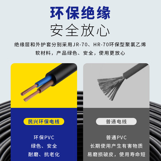 Minxing Cable 2.5 square copper core wire RVV cable flame retardant national standard sheathed wire soft wire ZC-RVV-3*2.5 square-50m