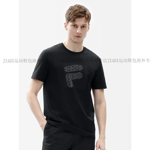 斐乐（FILA）男子圆领短袖T恤运动简约舒适针织半袖F61M427114 427114官方正品 正黑色F61M427113ABK_F11M3271 M 170_92A_
