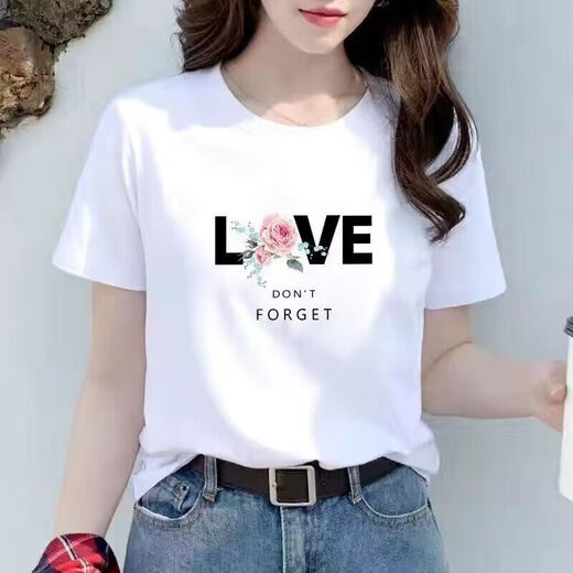 紫昕月白色短袖圆领恤女宽松短袖恤女夏天衣服时尚半袖女装潮上衣 1479 M