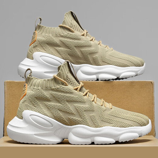 Changxiang Huili men's shoes summer 2025 new sports running leisure travel youth thick sole heightened coconut mesh shoes men RF-AA9909 beige 40