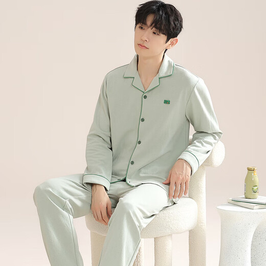 Summer Thin Men's Pajamas 2025 Новая имитация хлопкового хлопка с длинными рукавами весенняя и осенняя домашняя одежда для открытия 928 серо-голубых [длинные рукава + брюки] XL [рекомендуется 120-140Jin [Jin равняется 0,5 кг]]]]]