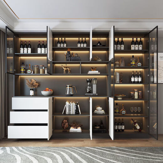 Shantoulin Village 2025 new solid wood side cabinet storage high cabinet integrated against the wall simple living room light luxury cabinet household wine cabinet collection 12240*40*220 package installation All solid wood dishes for household purchase installation