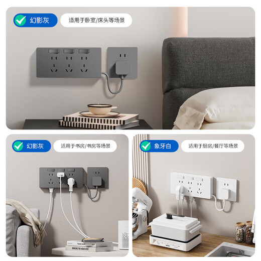 国际电工（FDD）扩展插座明装拓展开关插座厨房客厅原位替换多功能插线板带线插排 白色三开21孔-向右扩展-带延长线