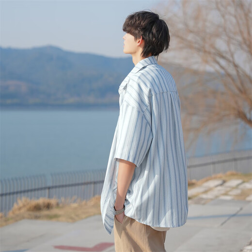 
Maitu striped short-sleeved shirt for men summer thin 2025 new loose casual men student versatile shirt jacket off white M