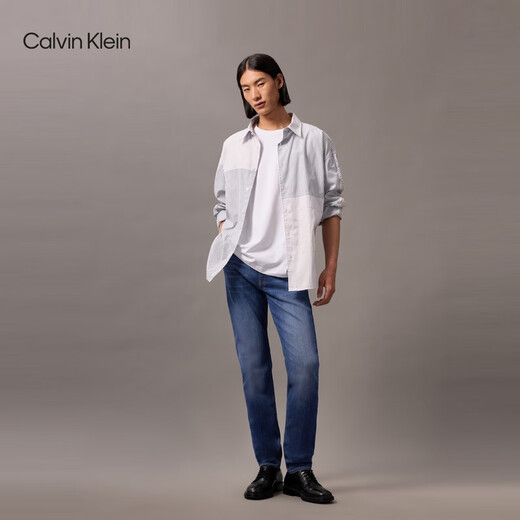 Calvin Kleinjeans 25 printemps et d'été Nouveau navette décontractée pour hommes CK Micro-élastique Jeans coniques en forme de coin 4RAB701 UL7-Denim Blue 32