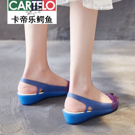 
CARTELO 2025 new summer new fashion plastic sandals for women's beach shoes non-slip mother slope heel fish mouth jelly shoes black 35 standard size