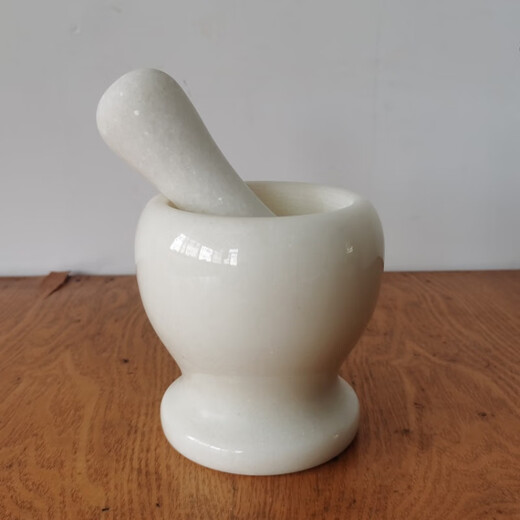 Zhiyao white marble mortar grinder garlic mortar household stone garlic masher garlic masher garlic press masher medicine jar set of white marble mortar