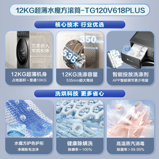 LittleSwan drum washing machine fully automatic home Water Cube TG120V618PLUS 12kg ultra-thin 1.1 wash ratio 20% national subsidy for home appliances trade-in