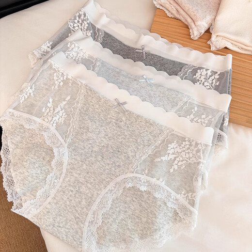 FitonTon Girls Underwear Women's Pure Cotton Antibacterial Crotch A Category Baby Cotton Lace Pure Desire Girl Sexy Mid-waist Briefs 4 Pairs L