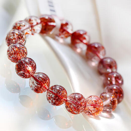 Eternal symbol light luxury brand natural golden strawberry bracelet three-wheel backbone amethyst bracelet for women's super seventh birthday gift collectible golden strawberry crystal 7mm 1 carat