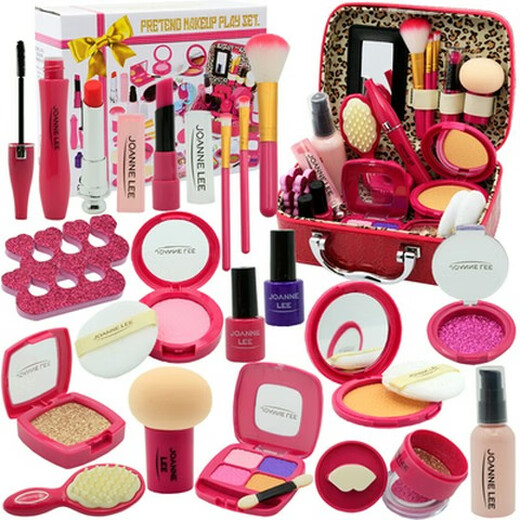 Kinder simulierte Kosmetik -Schminktisch Set Manicure Lippenstift Mascara Beauty Box Girl Toy Geschenkbox Ein Puder -PU -Paket Simuliertes Spielzeug 21 Stück