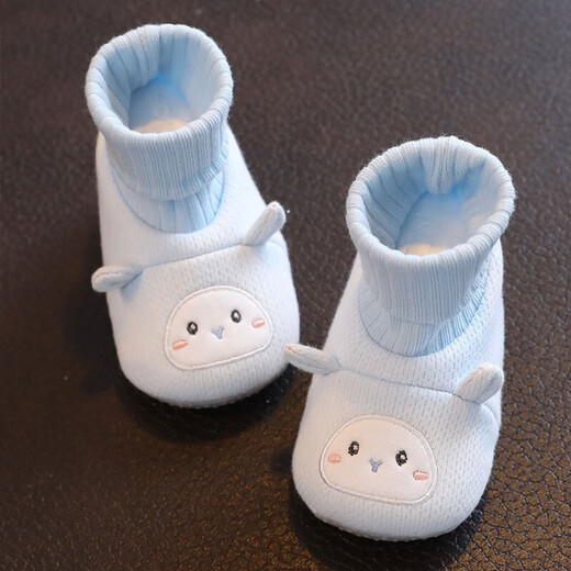 Feiyuejia baby shoes 0-1 years old, autumn and winter, male and female babies, 6-12 months, toddler cotton shoes and socks, soft sole newborn foot covers, bird blue cloth bottom, 1 pair, one size fits all, inner length 12cm, recommended for 6-12 months