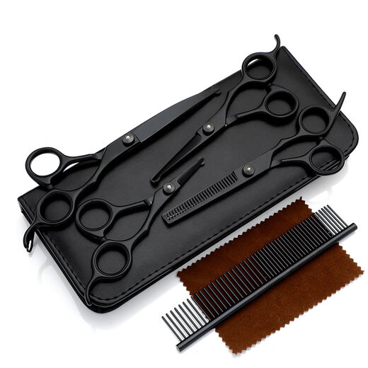 GERTHRON German Pet Grooming Scissors Dog Special Curved Shearing Tool Set Professional Shearing Artifact Black 4-Piece Set