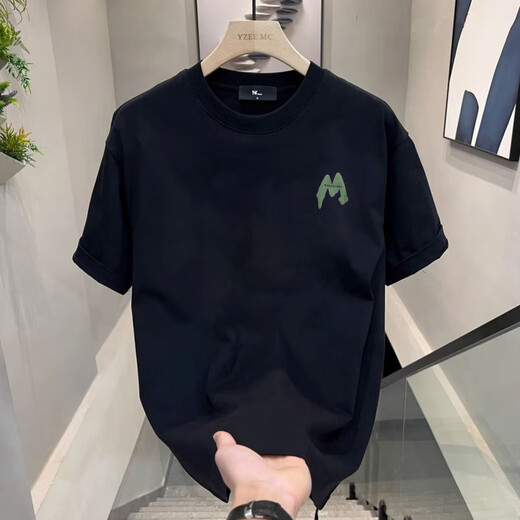 Gtyuwvg2025 sommer Casual Herren Kurzarm T-Shirt Sommer Halbärmel Pure Cotton Trendy Marke Lose All-Match Top T V983 Black XL