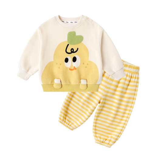 嘟嘟家宝宝套装春秋儿童卫衣卫裤两件套春季男童卡通衣服女童春装 黄色 90
