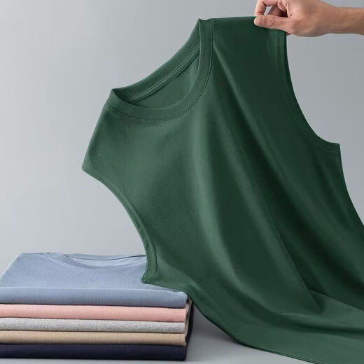 2025纯色坎肩打底衫男纯白圆领薄款无袖T恤休闲运动背心上衣 坎肩-140-雾蓝 2XL