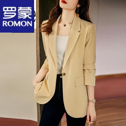 ROMON Light Luxury Women's Casual Small Blazer Women's 2025 Spring and Autumn New Korean Style High-end Commuting Top Single Black Suit XL
