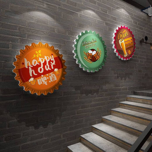 CLCEY网红打卡点清吧小酒馆装饰品场景布置美式复古工业烧烤店墙面创意 14079啤酒-款二-雪弗板+UV彩印- 特大