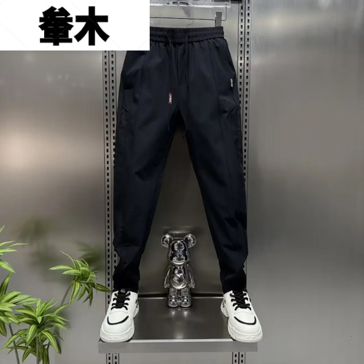 軬木小新严选服饰2025春夏薄款男士休闲裤潮流时尚修身百搭运动束脚裤 黑色(6625) 29 (建议90-115斤)