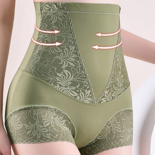 Brasas modales de cintura alta alta al vientre para mujeres que levantan las caderas, forma de esquina plana, seda de hielo enérgicamente apretada del vientre posparto de la cintura delgada del algodón negro + verde 2 tiras XL 115-135Jin [Jin equivale a 0.5 kg]