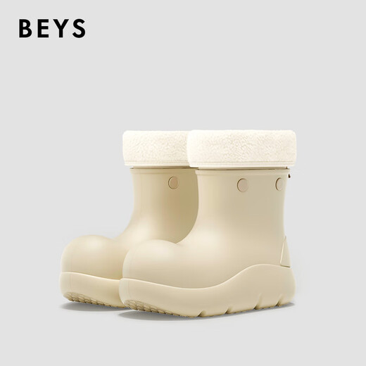 BEYS【明星同款】小丑鞋雪地靴2024秋冬新款百搭时尚厚底保暖短靴女靴 乳白色 38