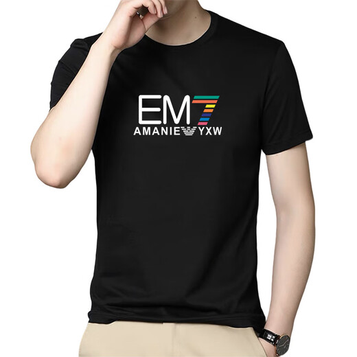 Armani summer men's ice silk short-sleeved T-shirt men's color printed large-size casual sports base shirt AM753 black M 90-120Jin [Jin equals 0.5 kg]