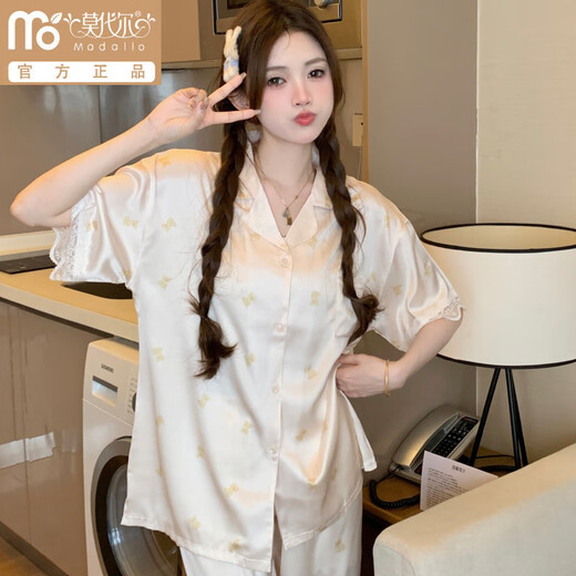 Pyjamas de soie de glace modale printanier et d'été pour femmes pantalons à manches courtes fines fleurs douces fleurs haut de gamme et lâches de vêtements d'extérieur en plein air yfy9905 # m [suggéré 80-100jin [Jin est égal à 0,5 kg]]]