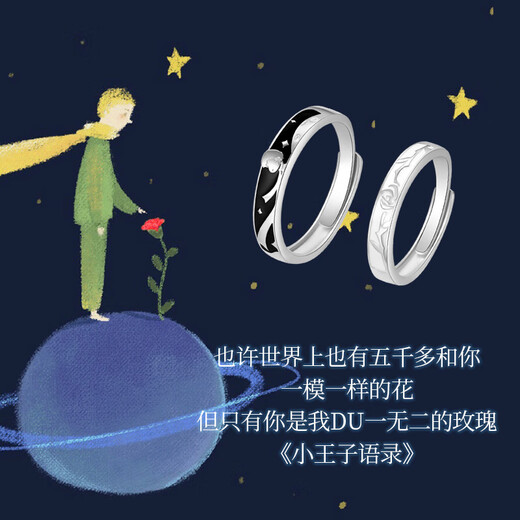 MZMZ Prince and Rose Platinum Couple Ring PT950 Platinum Pair Ring Valentine's Day Birthday Gift for Girlfriend and Wife Light Luxury Style - Little Prince and Rose