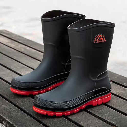 JCZS German Rain Shoes Men's 2025 New Men's Non-Slip Waterproof Silicone Water Shoes Fashion Thickened High School Tube Rubber Shoes Black [Upgrade/More Desirable] 40