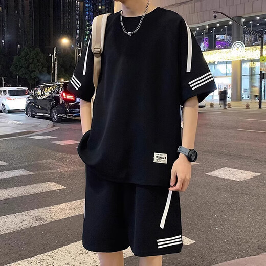 花花公子（PLAYBOY）2025新款运动套装男夏薄款宽松冰丝短袖t恤男短裤搭配两件套 FKS653白色套装 3XL 约170-190斤可穿